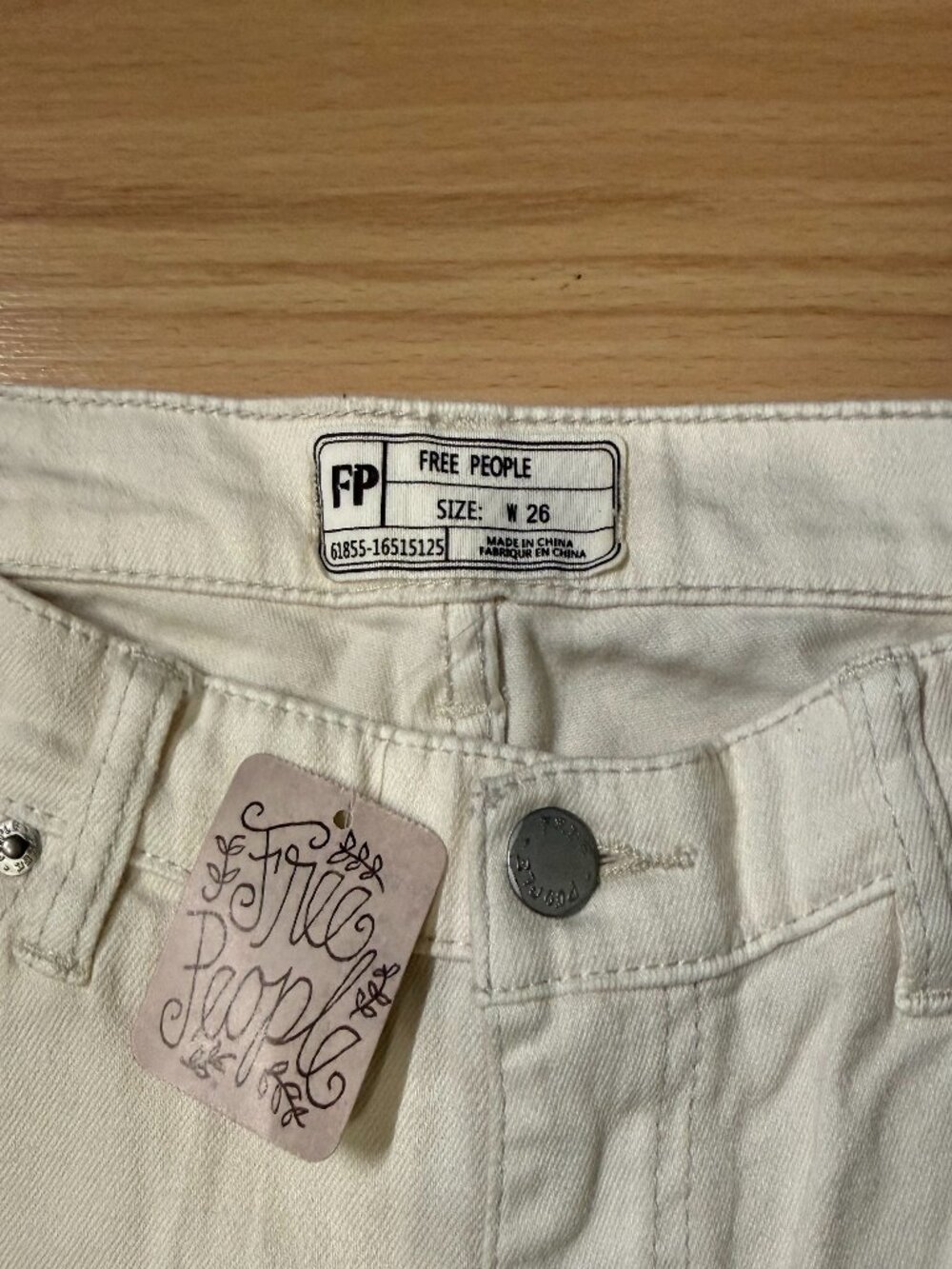 Free People Great Heights Off White Distressed Fringe Hem Jeans 26